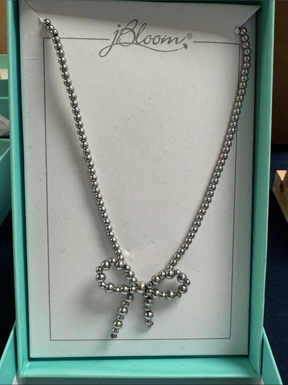 Jbloom Silver Beaded Bow Pendant Necklace|Stainless Steel